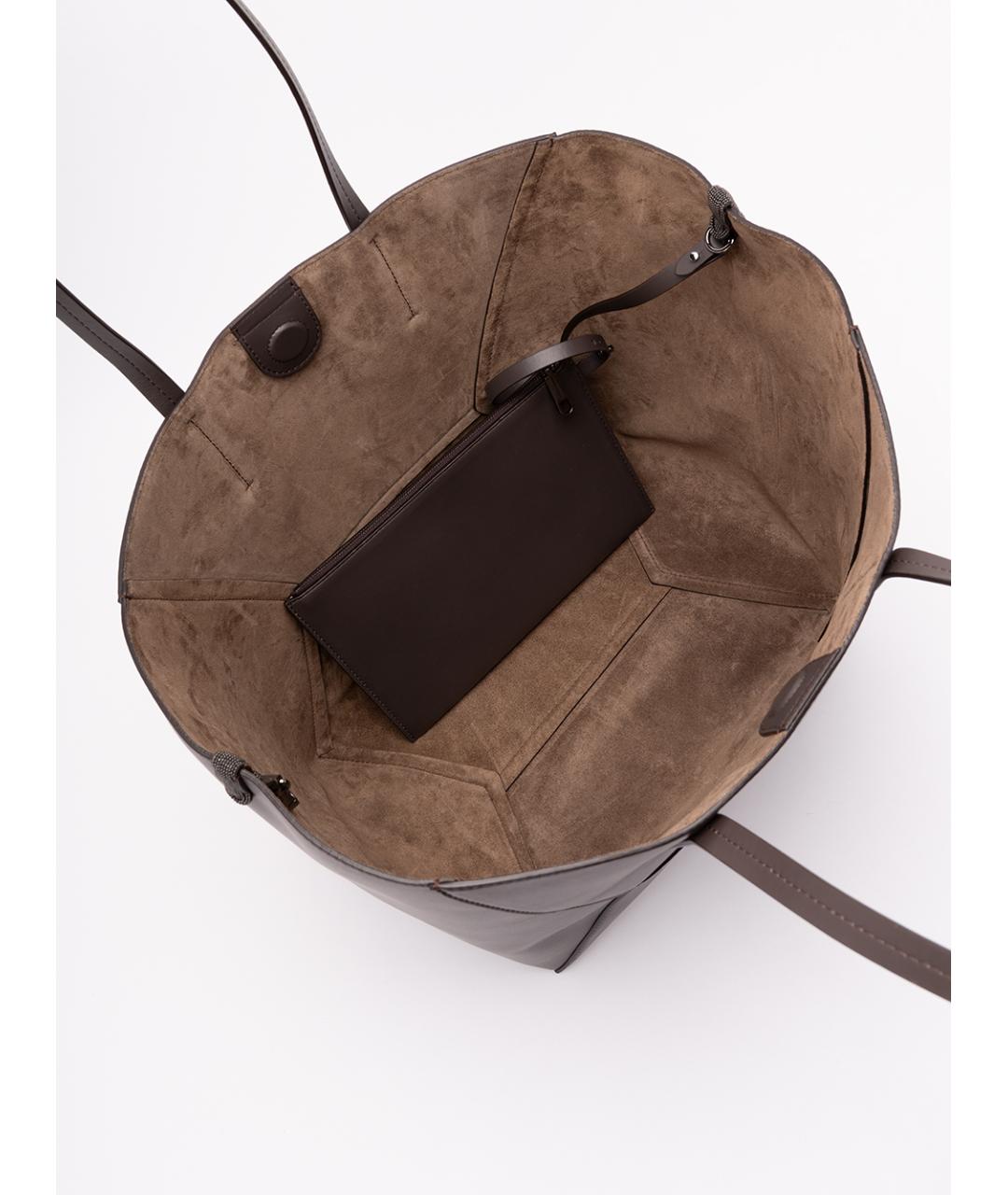 BRUNELLO CUCINELLI Коричневая кожаная сумка тоут, фото 7