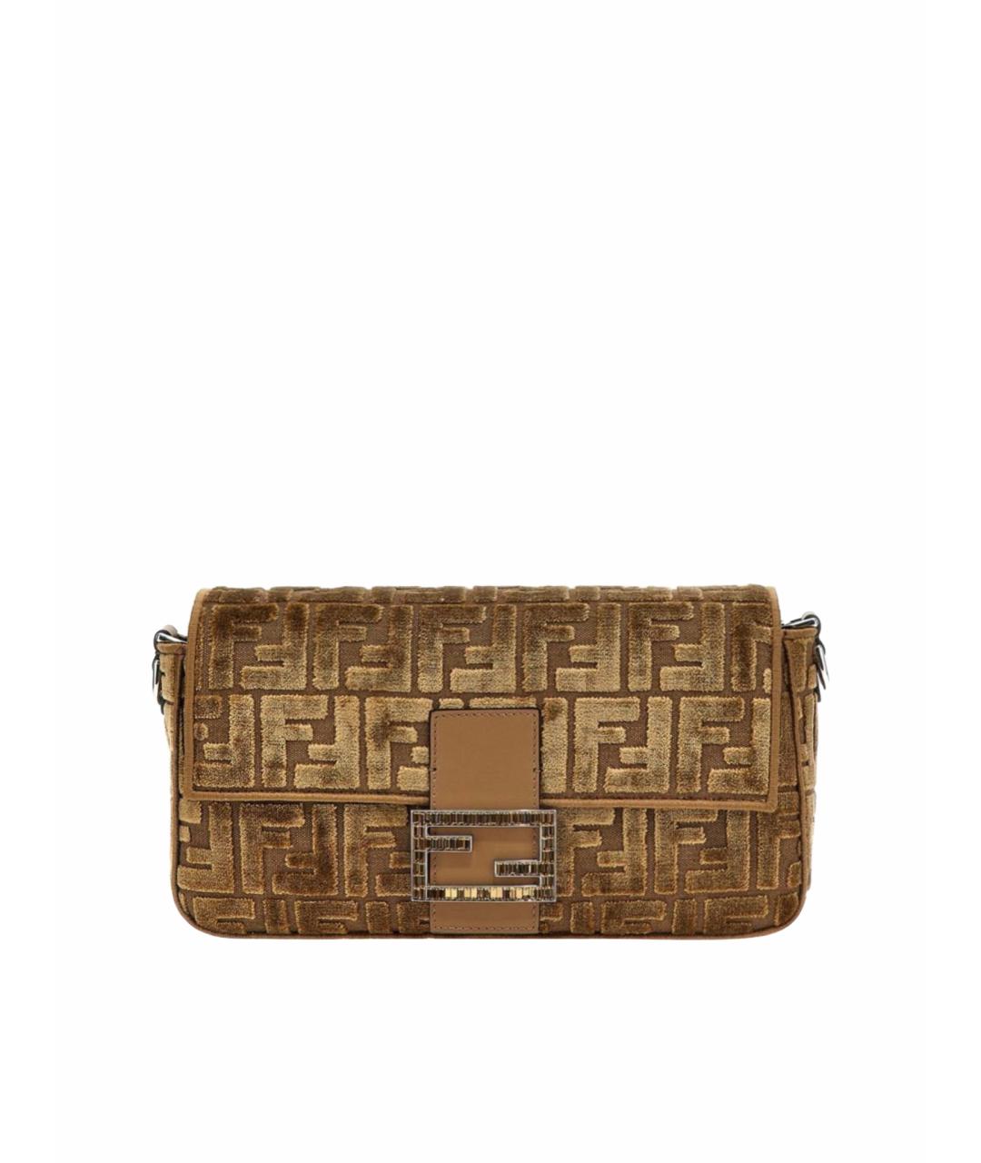 FENDI Бежевая бархатная сумка через плечо, фото 1