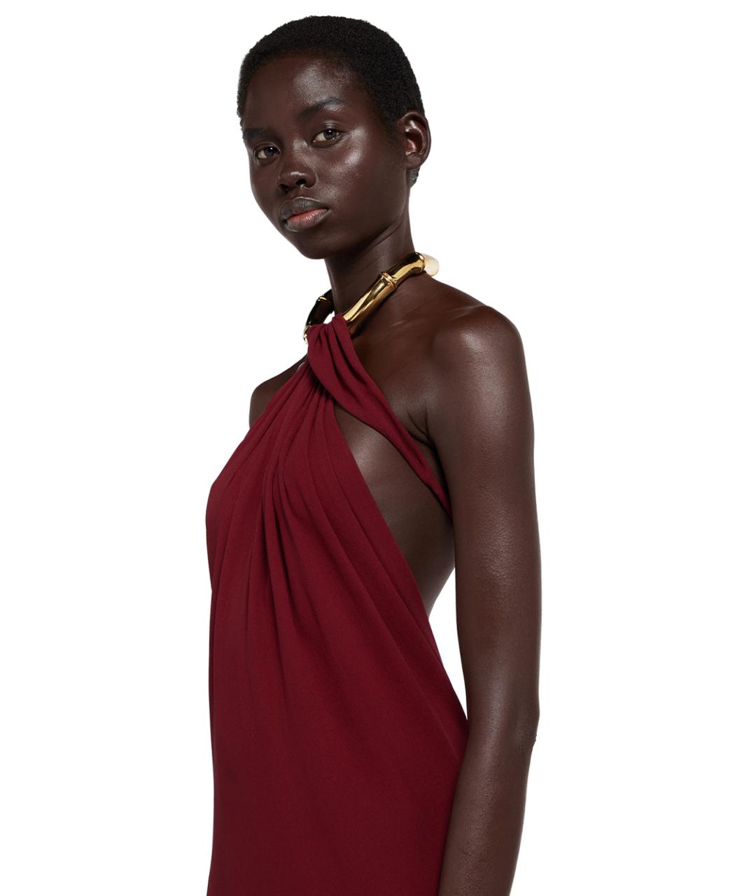 GUCCI Бордовое шелковое коктейльное платье, фото 4