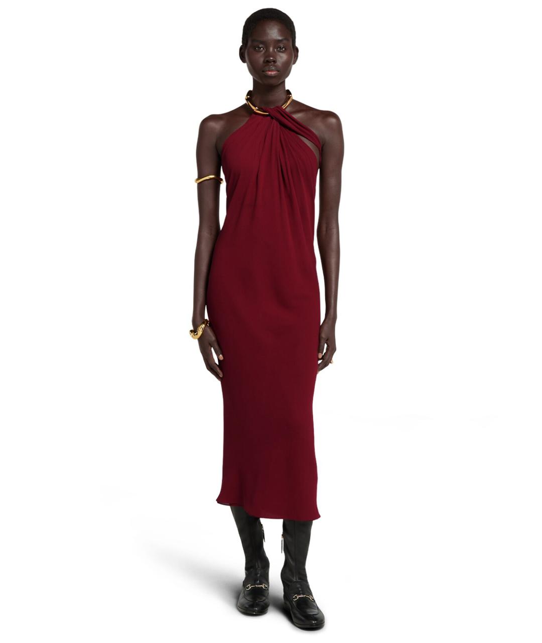 GUCCI Бордовое шелковое коктейльное платье, фото 2