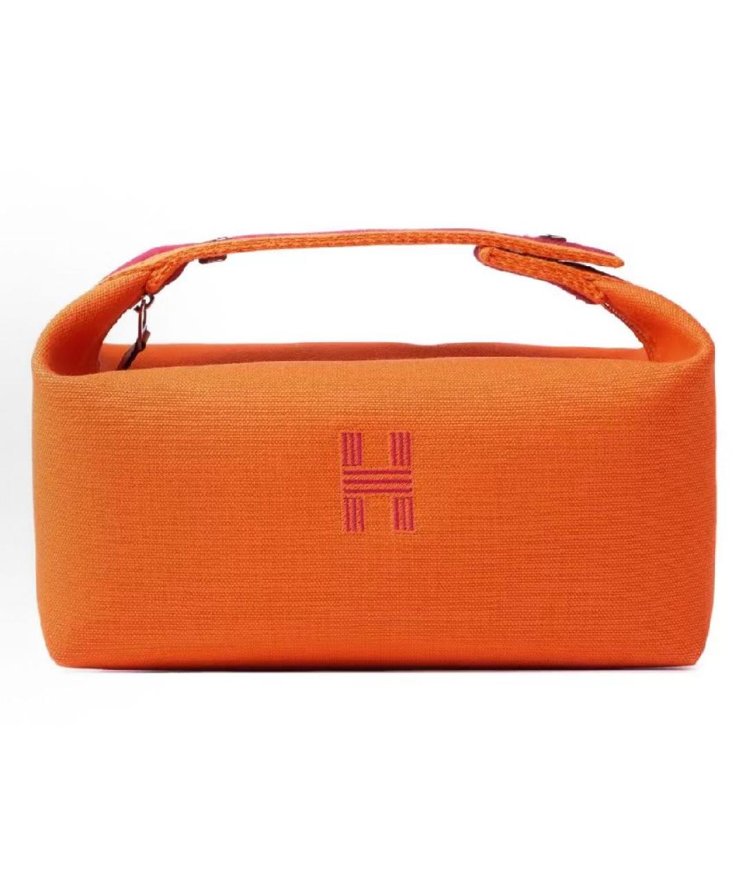 HERMES Оранжевая хлопковая косметичка, фото 4