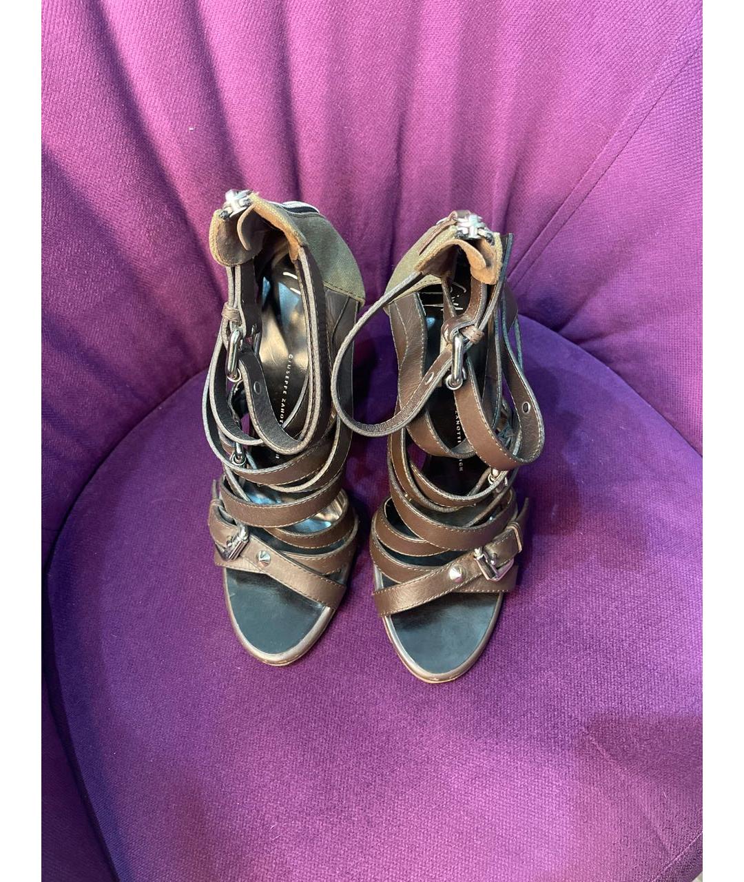 GIUSEPPE ZANOTTI DESIGN Коричневые кожаные босоножки, фото 3