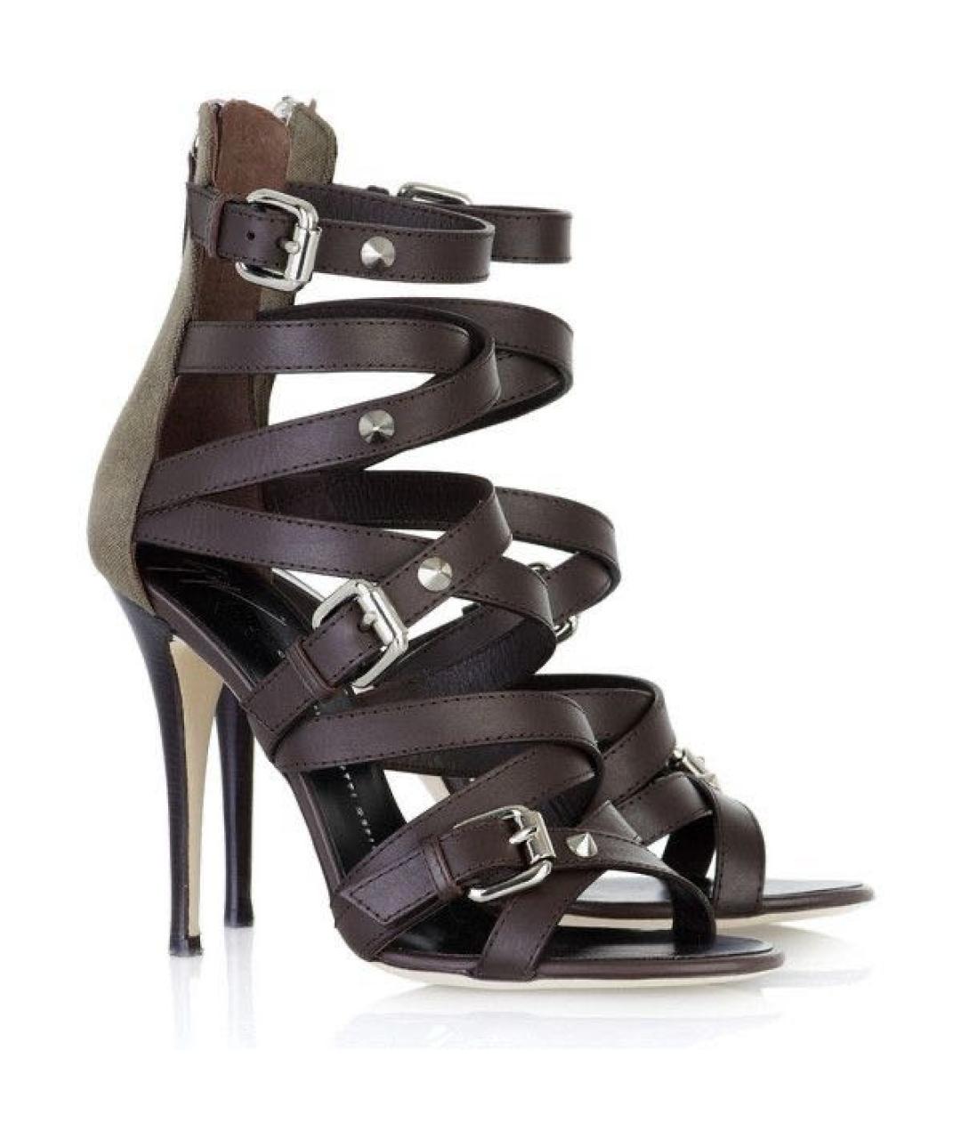 GIUSEPPE ZANOTTI DESIGN Коричневые кожаные босоножки, фото 7