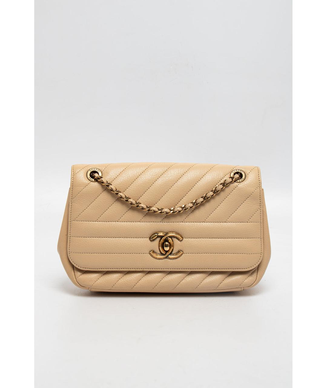 CHANEL Бежевая кожаная сумка через плечо, фото 5