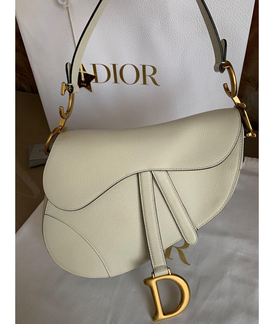 CHRISTIAN DIOR Белая кожаная сумка с короткими ручками, фото 2
