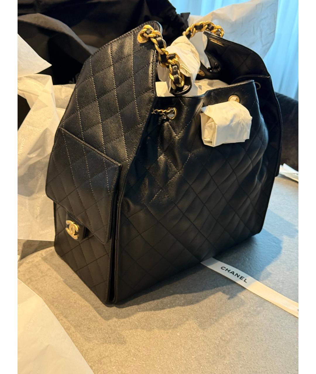 CHANEL Черная кожаная сумка тоут, фото 2