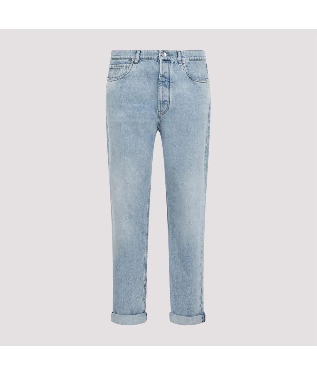 BRUNELLO CUCINELLI Голубые хлопковые прямые джинсы, фото 6