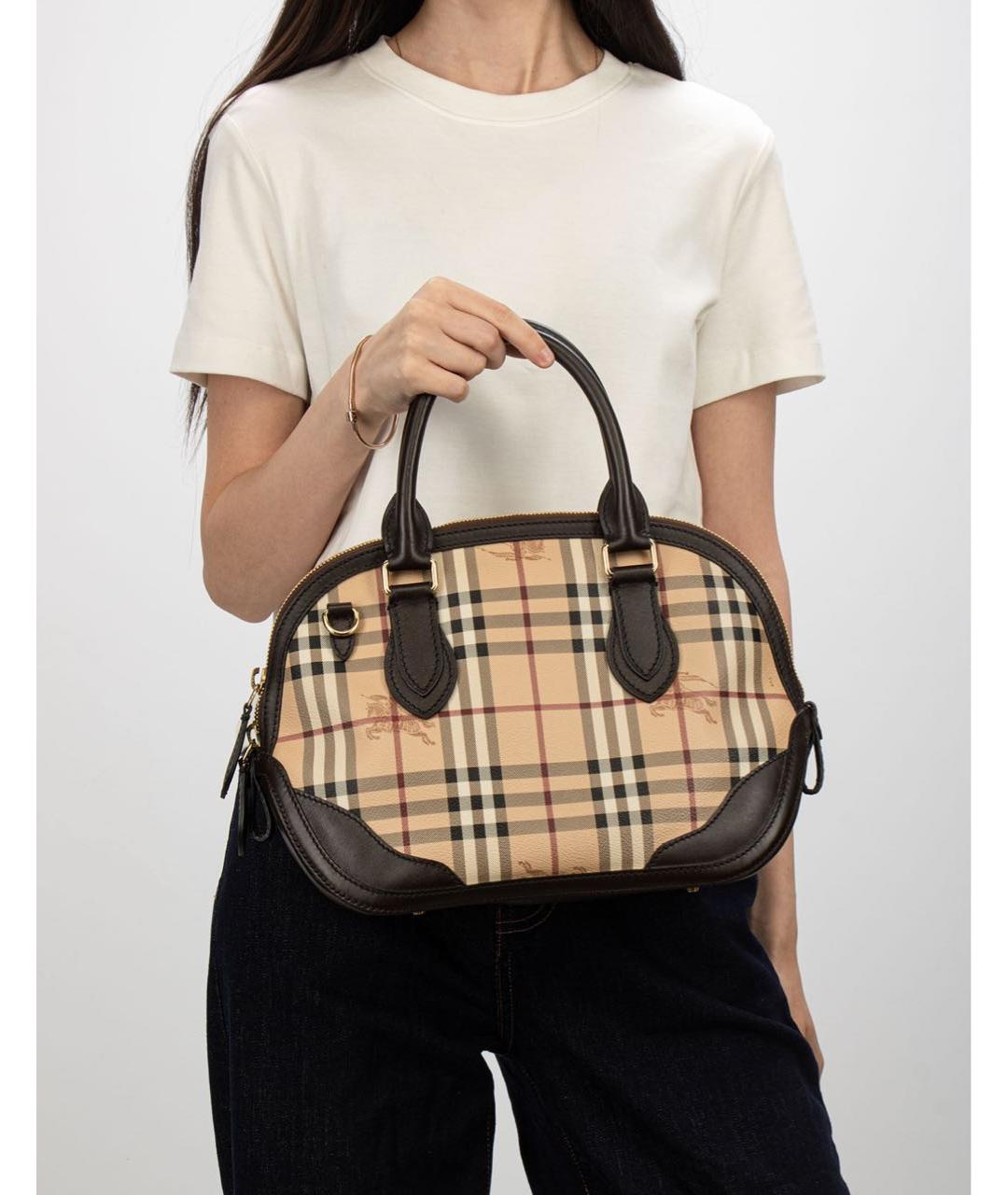 BURBERRY Коричневая кожаная сумка с короткими ручками, фото 2
