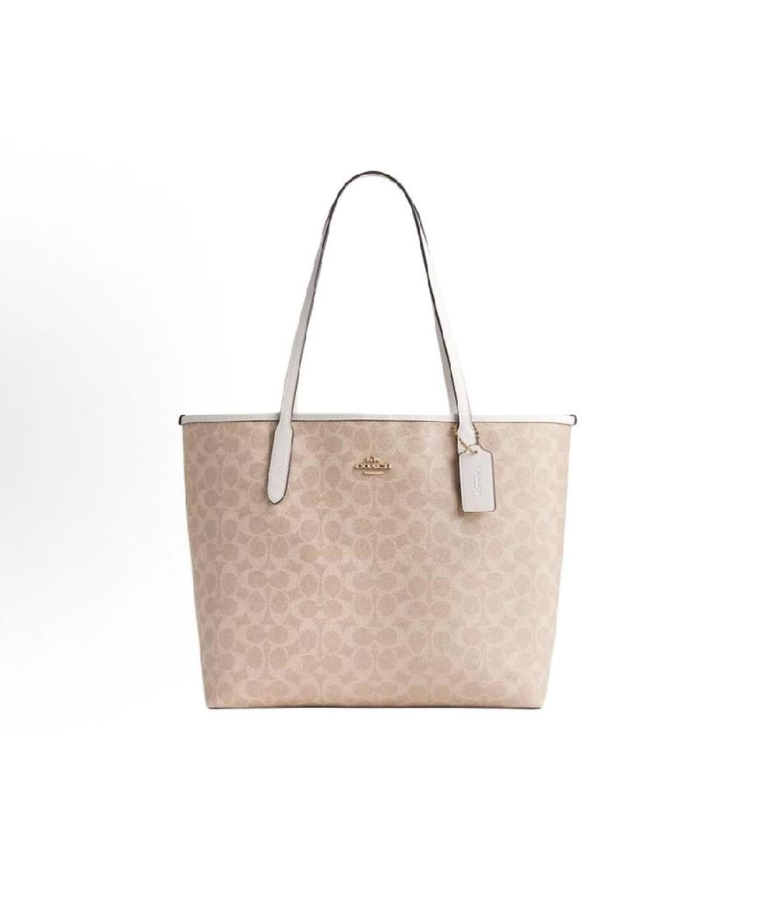 COACH Коралловая кожаная сумка тоут, фото 4