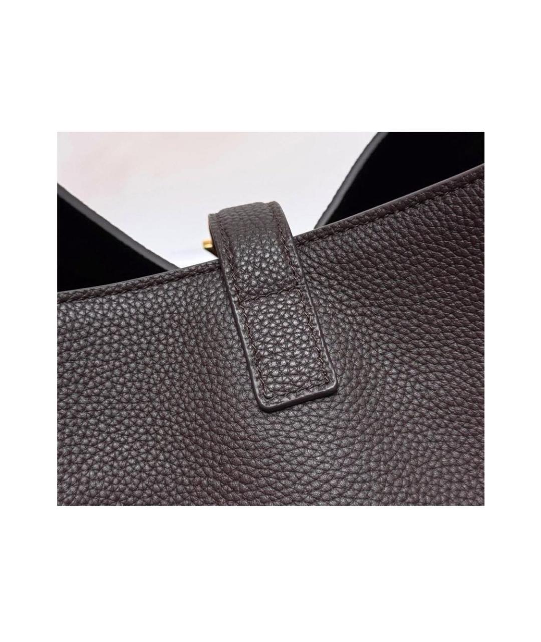SAINT LAURENT Коричневая кожаная сумка тоут, фото 7