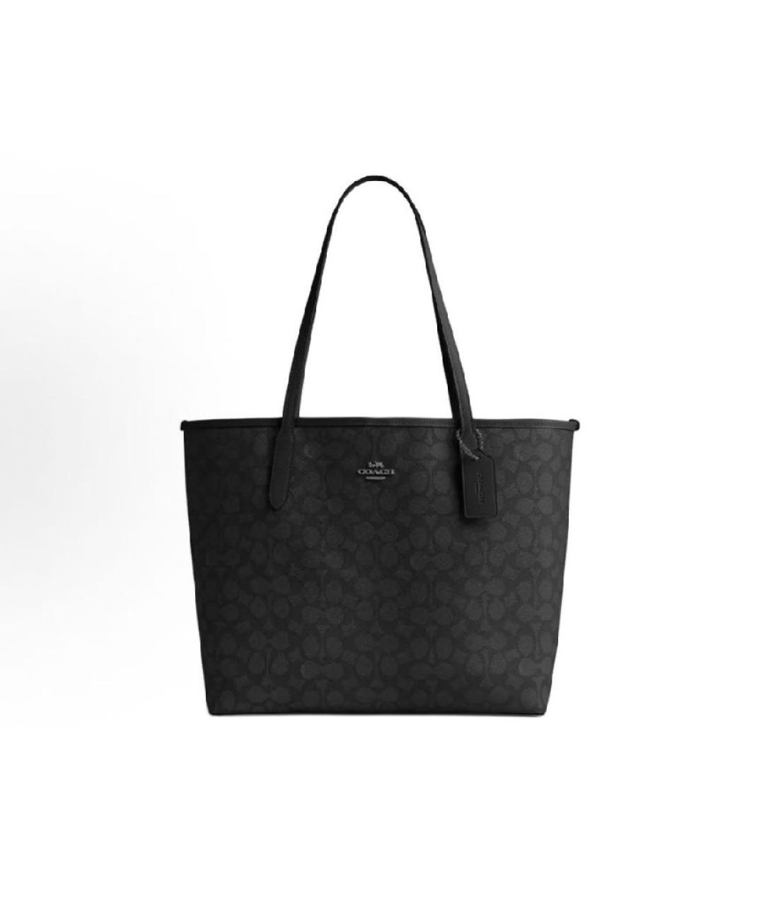 COACH Черная кожаная сумка тоут, фото 5