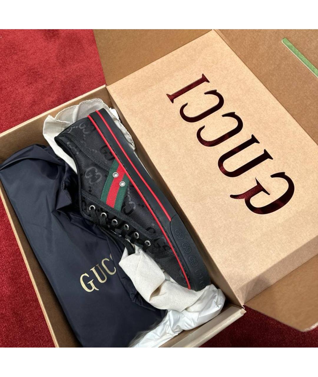 GUCCI Черные текстильные низкие кроссовки / кеды, фото 4