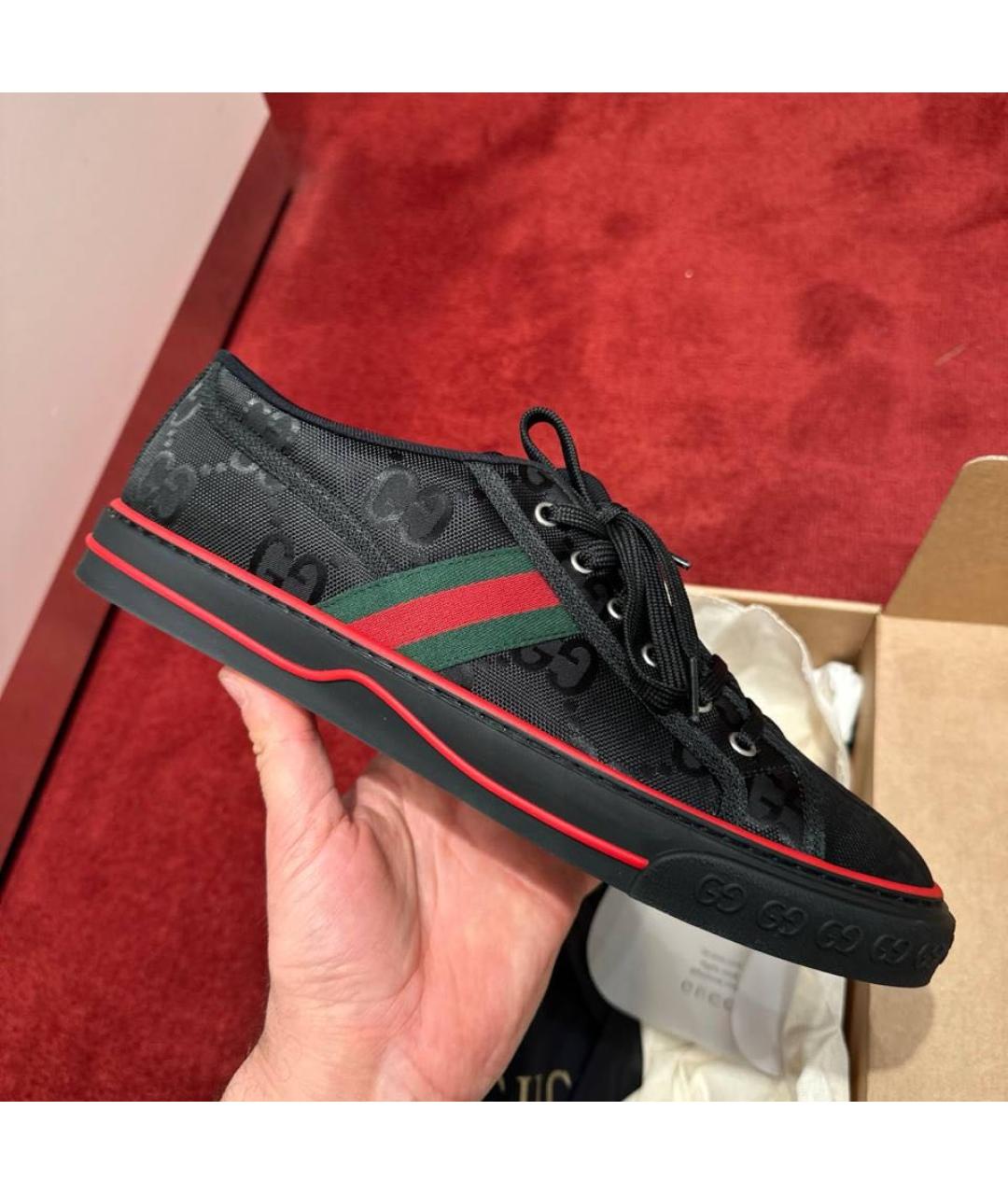 GUCCI Черные текстильные низкие кроссовки / кеды, фото 2