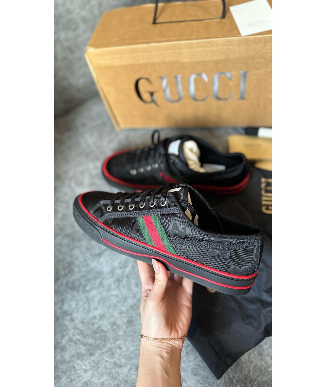 GUCCI Черные текстильные низкие кроссовки / кеды, фото 6
