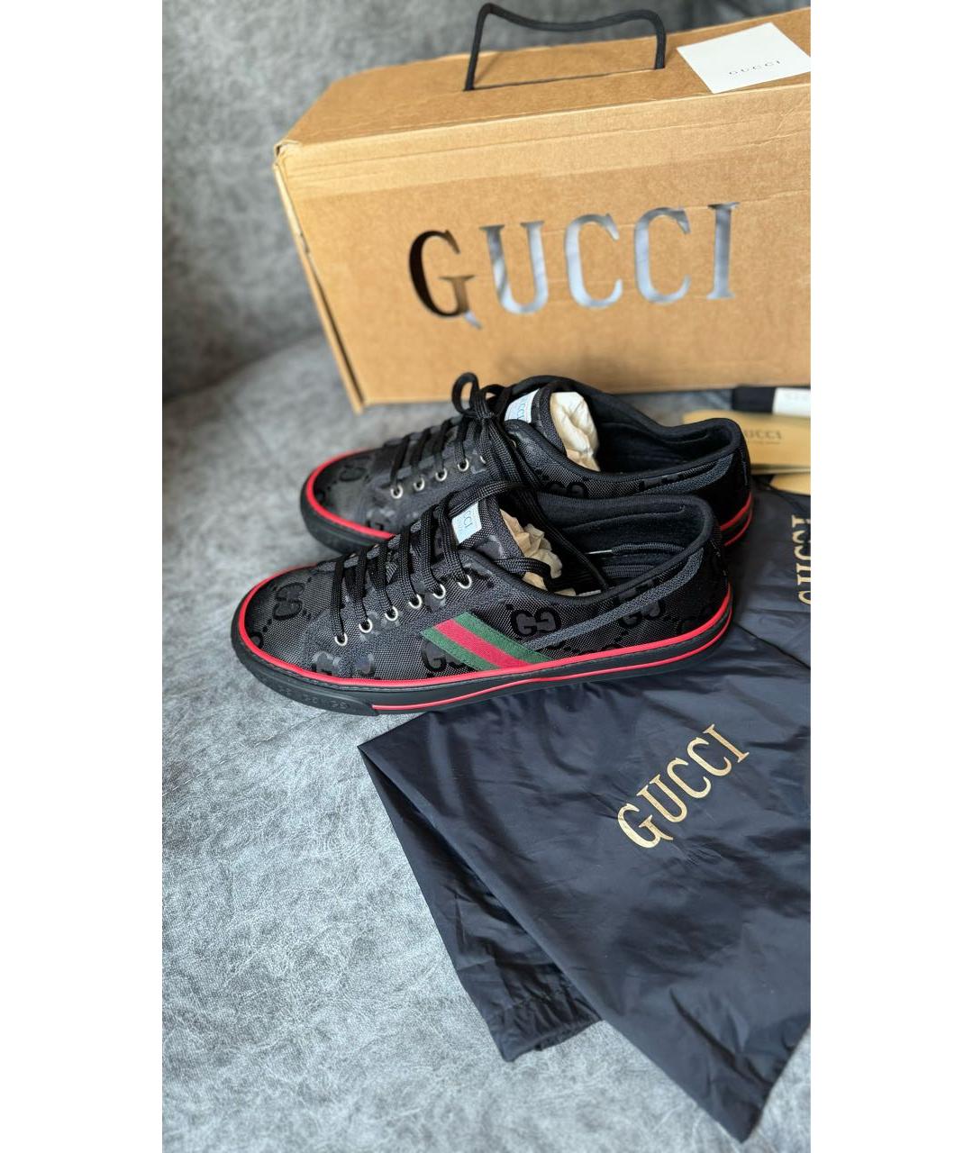 GUCCI Черные текстильные низкие кроссовки / кеды, фото 5