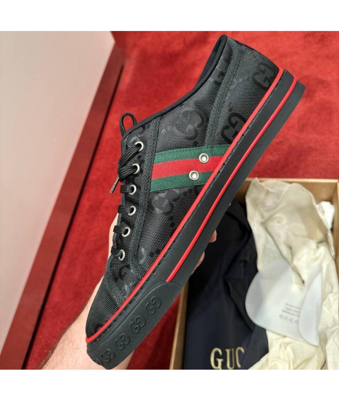 GUCCI Черные текстильные низкие кроссовки / кеды, фото 3