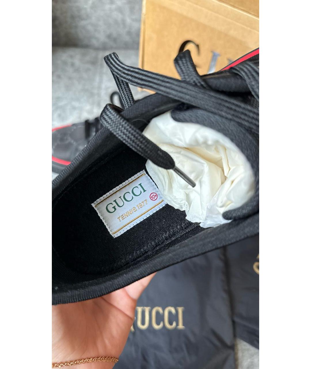 GUCCI Черные текстильные низкие кроссовки / кеды, фото 8