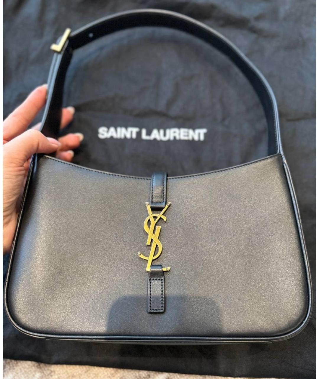SAINT LAURENT Черная кожаная сумка с короткими ручками, фото 4
