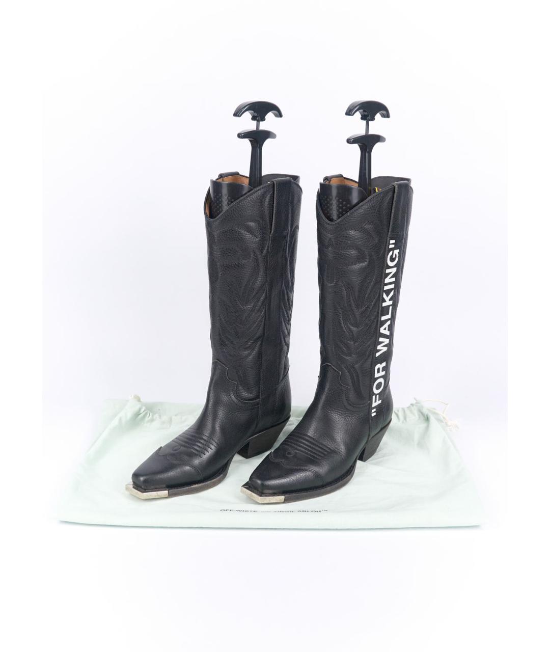 OFF-WHITE Черные кожаные сапоги, фото 6