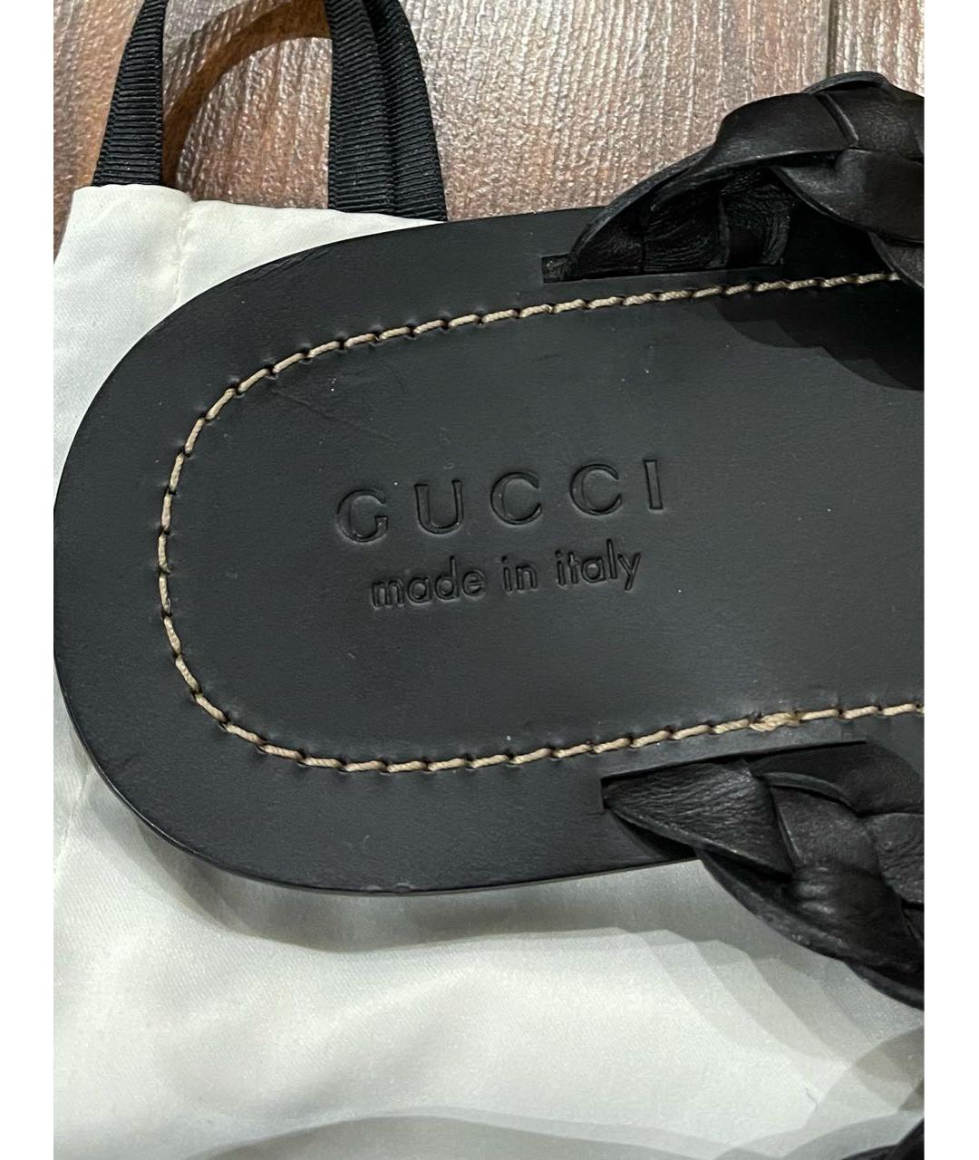 GUCCI Черные кожаные шлепанцы, фото 5