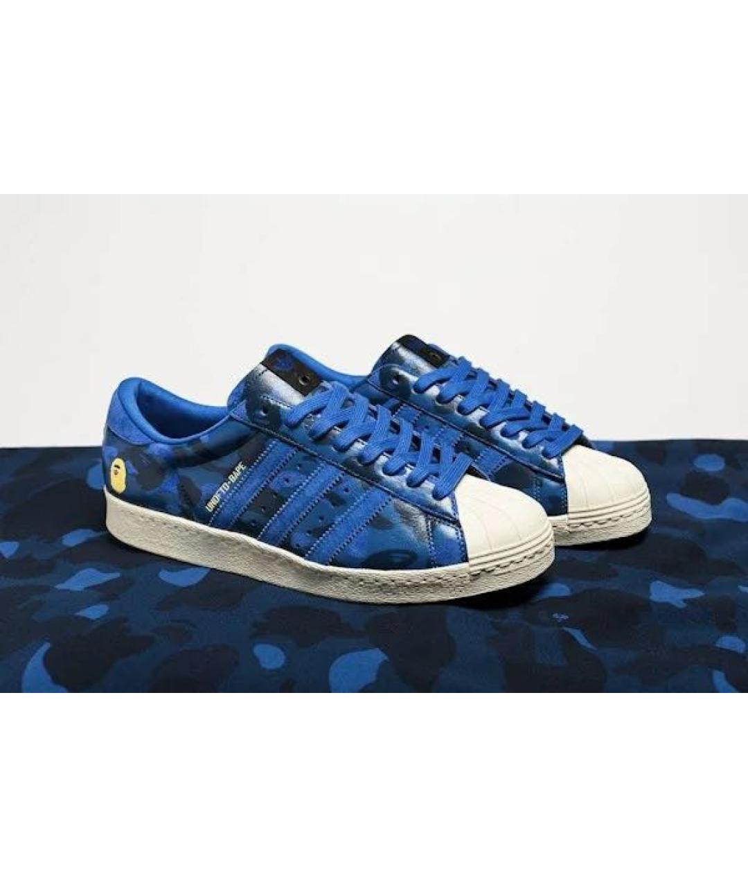 A BATHING APE Синие кожаные низкие кроссовки / кеды, фото 9