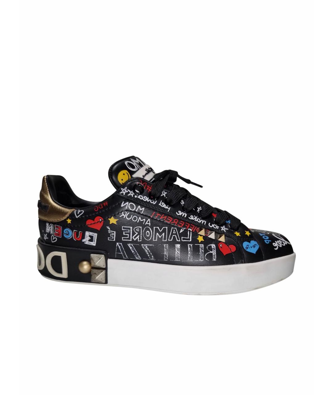 DOLCE&GABBANA Черные кожаные кеды, фото 1