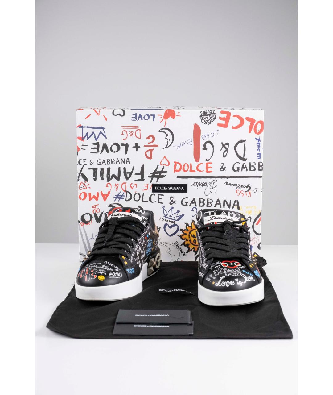 DOLCE&GABBANA Черные кожаные кеды, фото 5