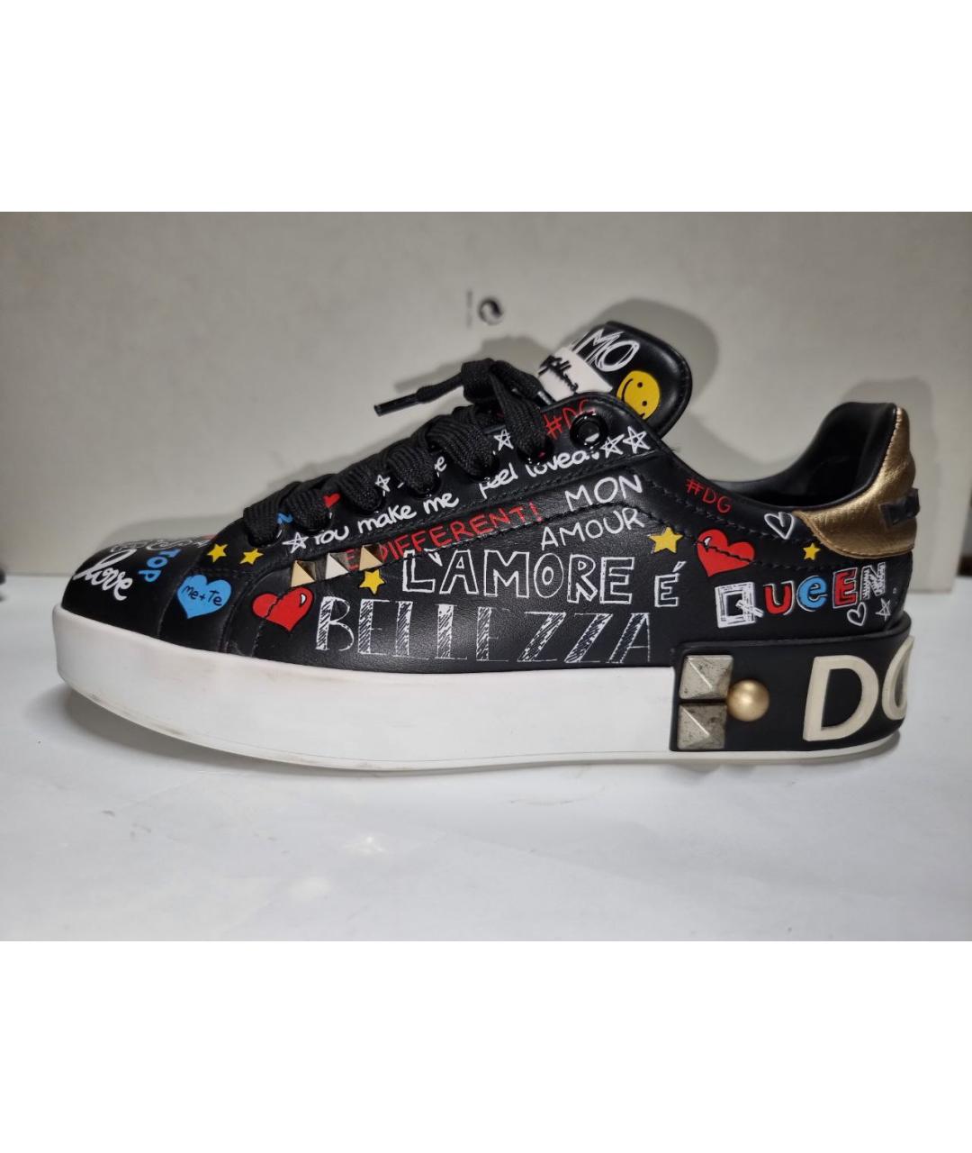 DOLCE&GABBANA Черные кожаные кеды, фото 6