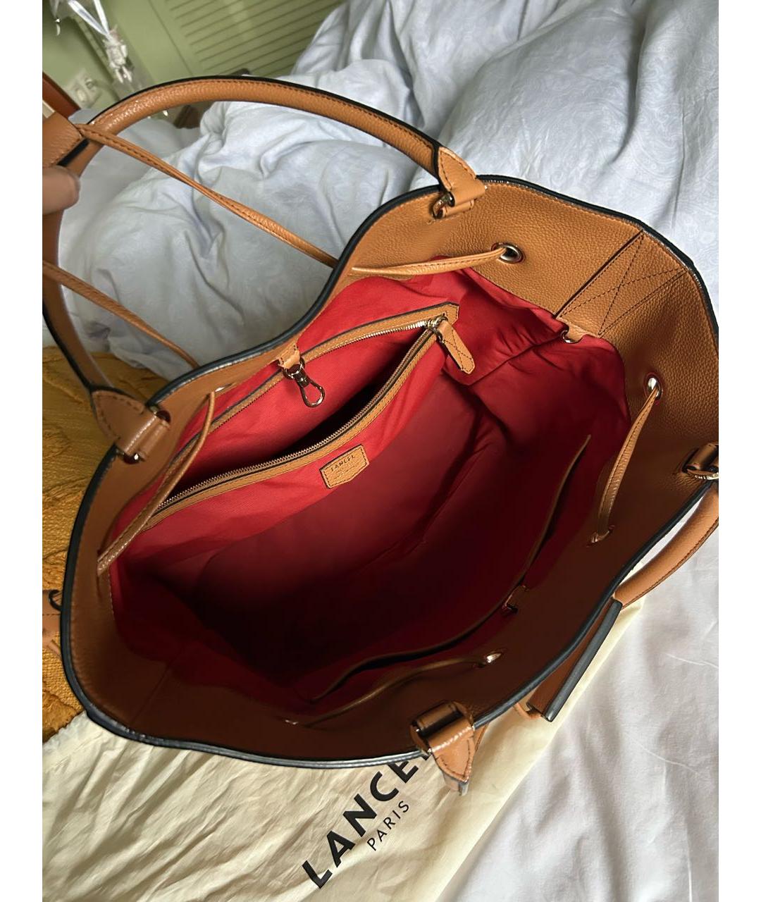 LANCEL Коричневая кожаная сумка тоут, фото 4