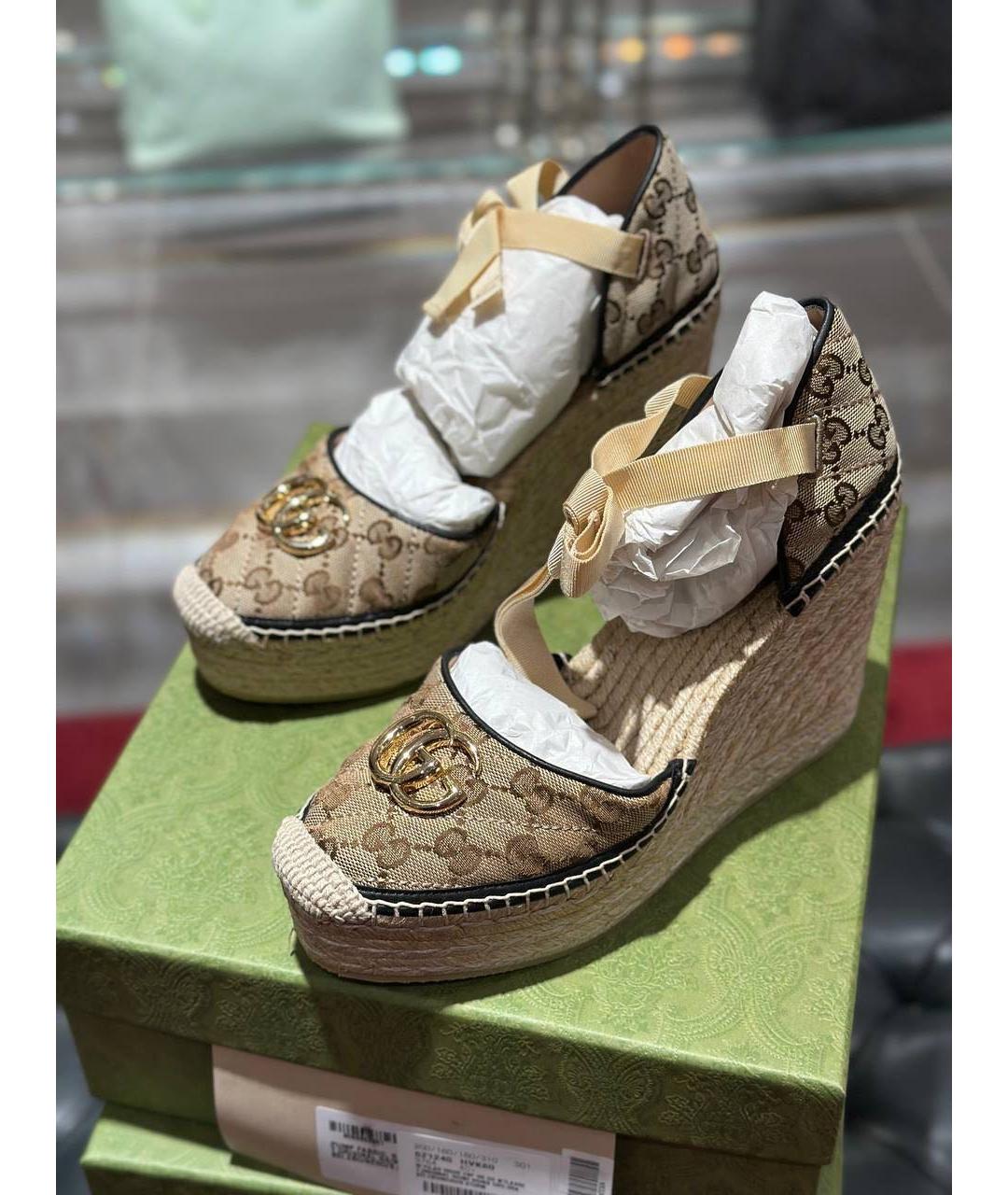 GUCCI Коричневые текстильные босоножки, фото 2