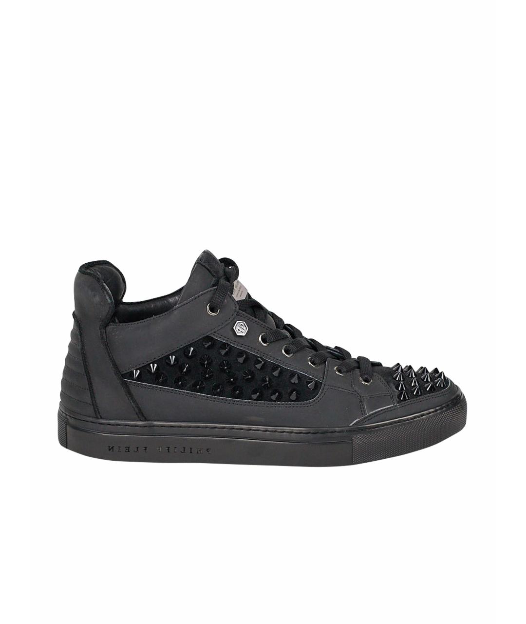 PHILIPP PLEIN Черные кожаные низкие кроссовки / кеды, фото 1