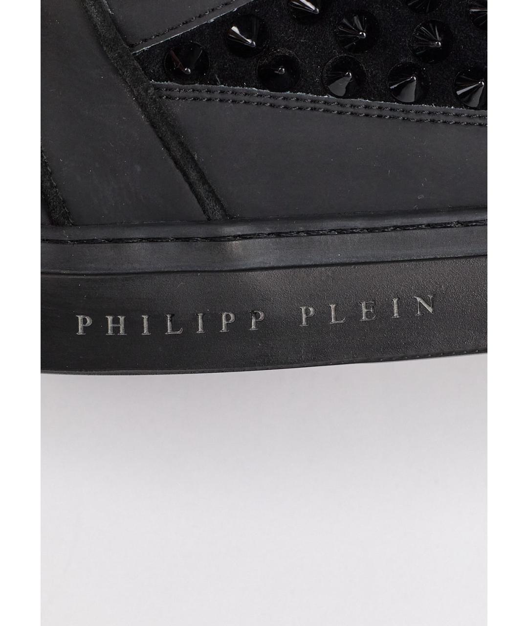 PHILIPP PLEIN Черные кожаные низкие кроссовки / кеды, фото 5