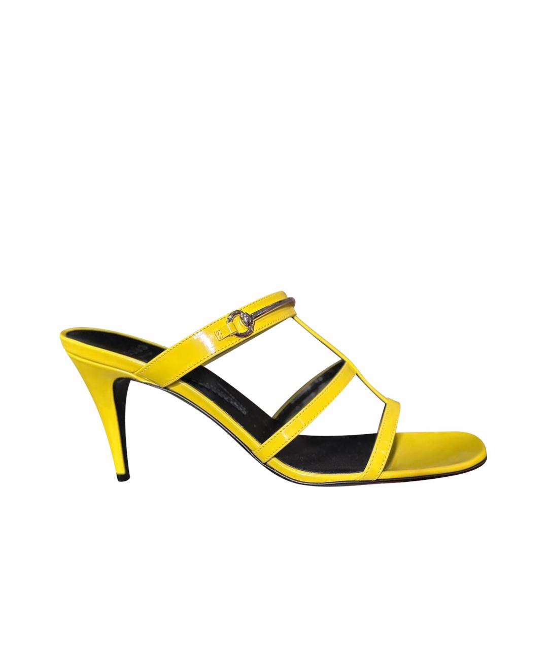 GUCCI Желтые кожаные босоножки, фото 1