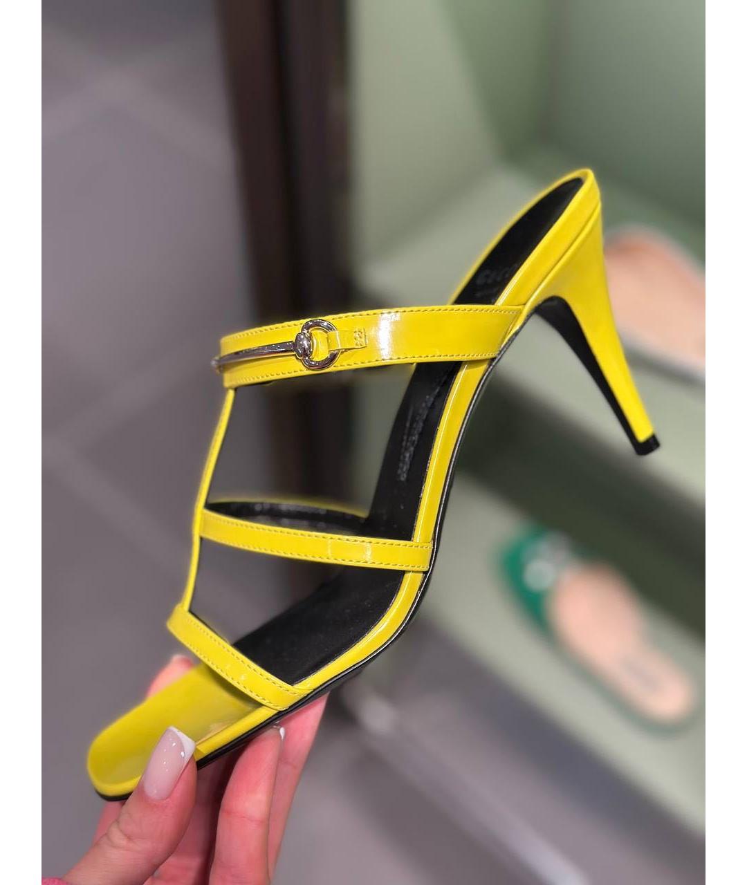 GUCCI Желтые кожаные босоножки, фото 2