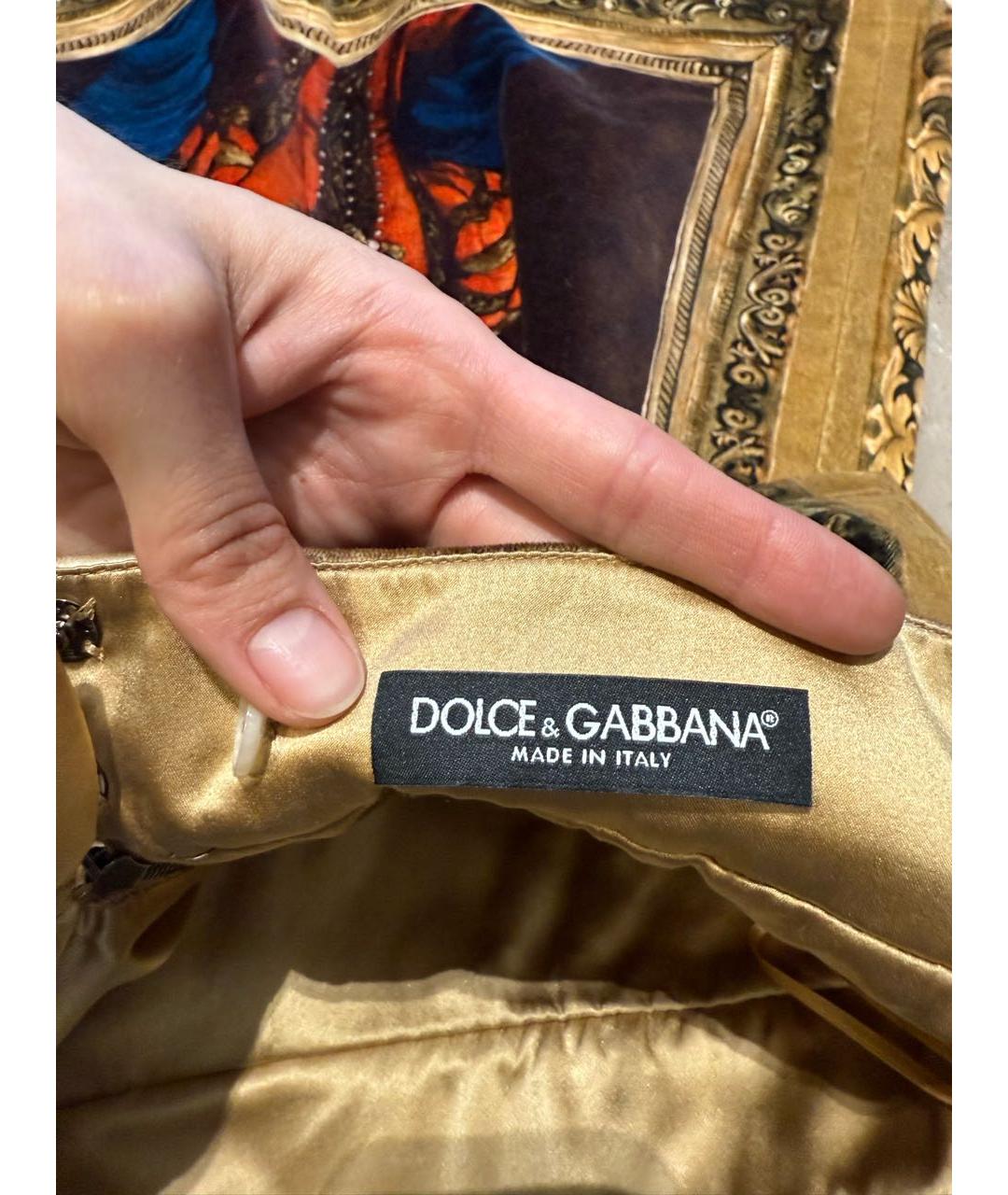 DOLCE&GABBANA Горчичная хлопковая юбка мини, фото 3