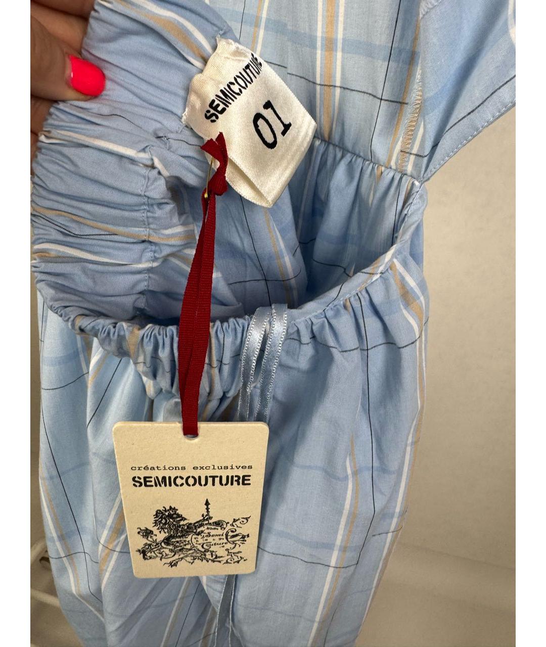 SEMICOUTURE Голубое хлопковое повседневное платье, фото 4