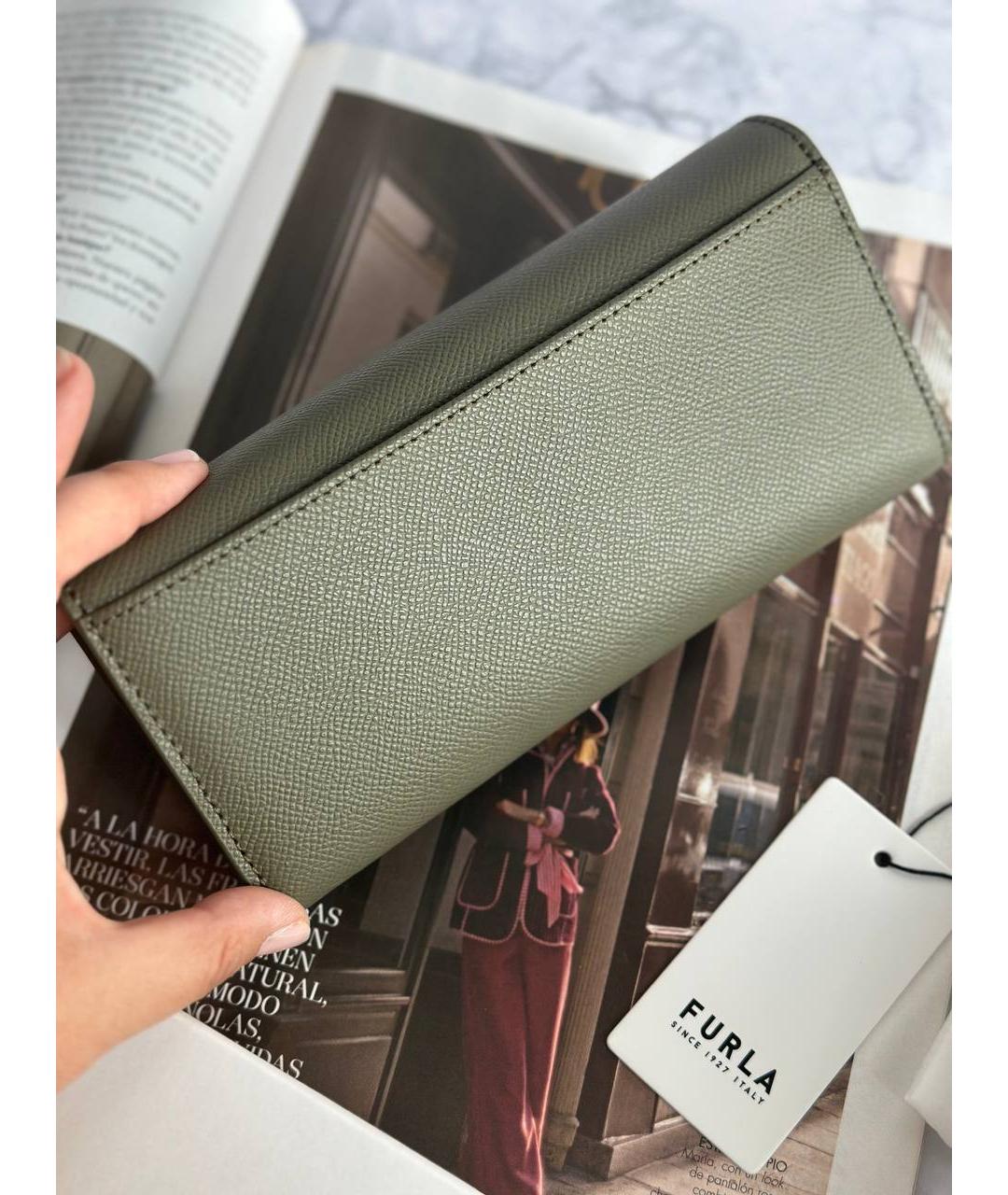 FURLA Хаки кожаный кошелек, фото 6