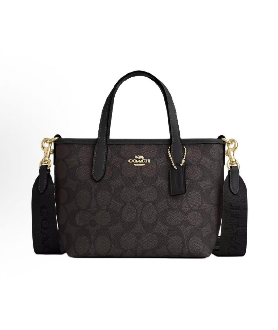 COACH Черная кожаная сумка тоут, фото 5