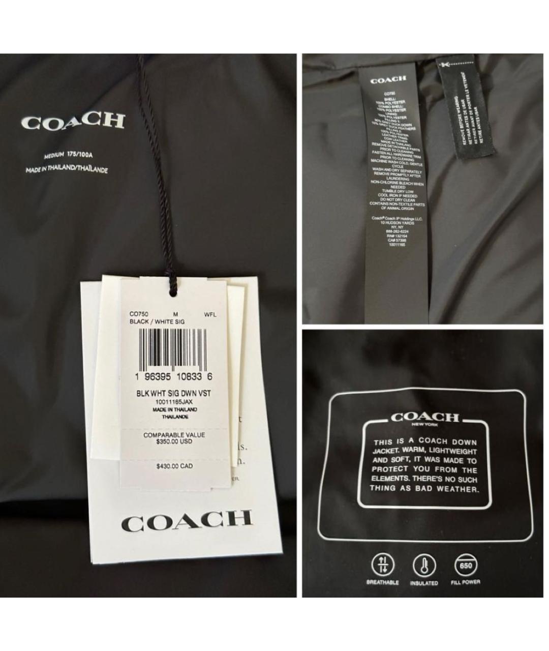 COACH Черный жилет, фото 5