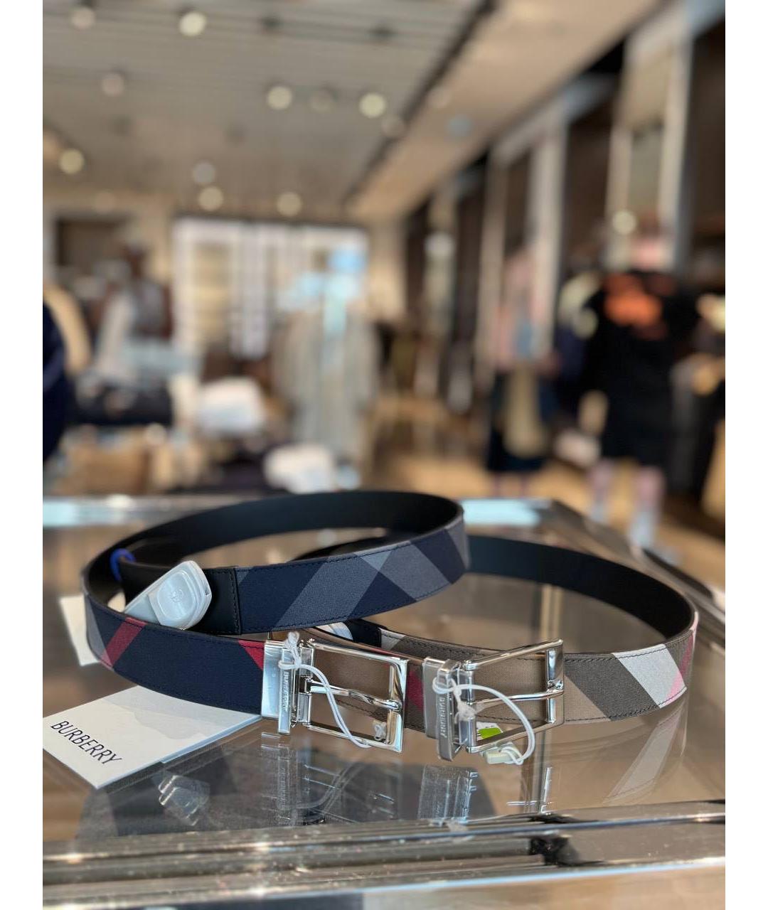 BURBERRY Темно-синий кожаный ремень, фото 3