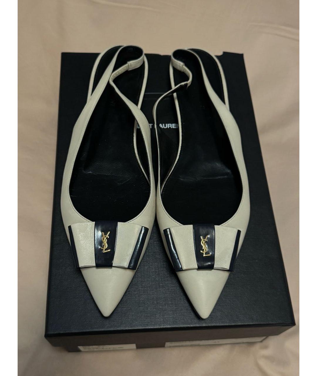 SAINT LAURENT Белые кожаные балетки, фото 3