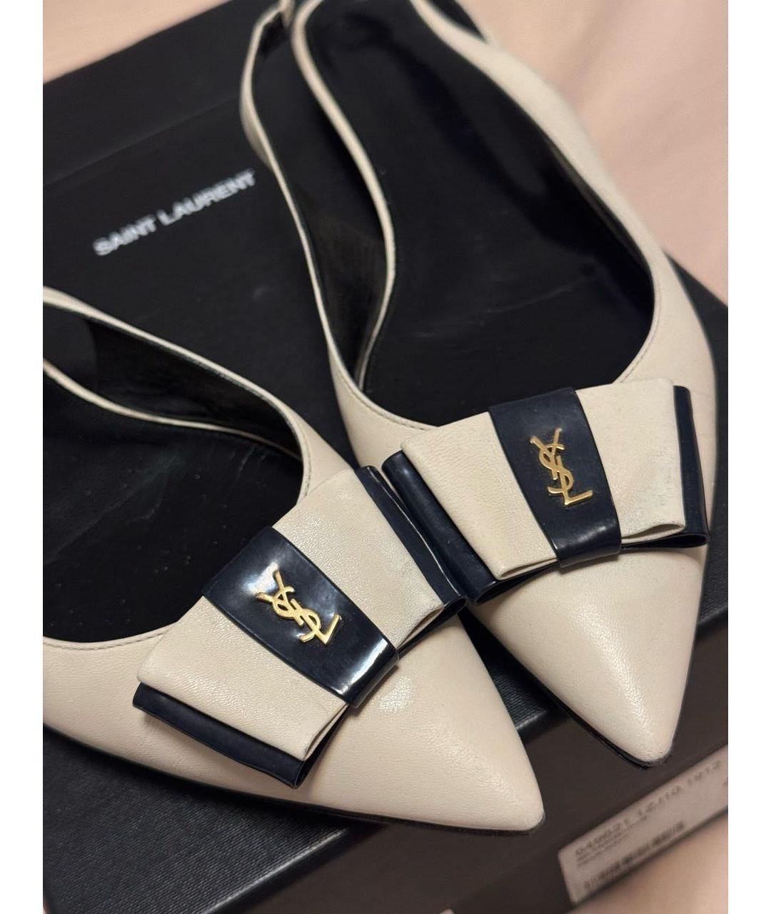 SAINT LAURENT Белые кожаные балетки, фото 6
