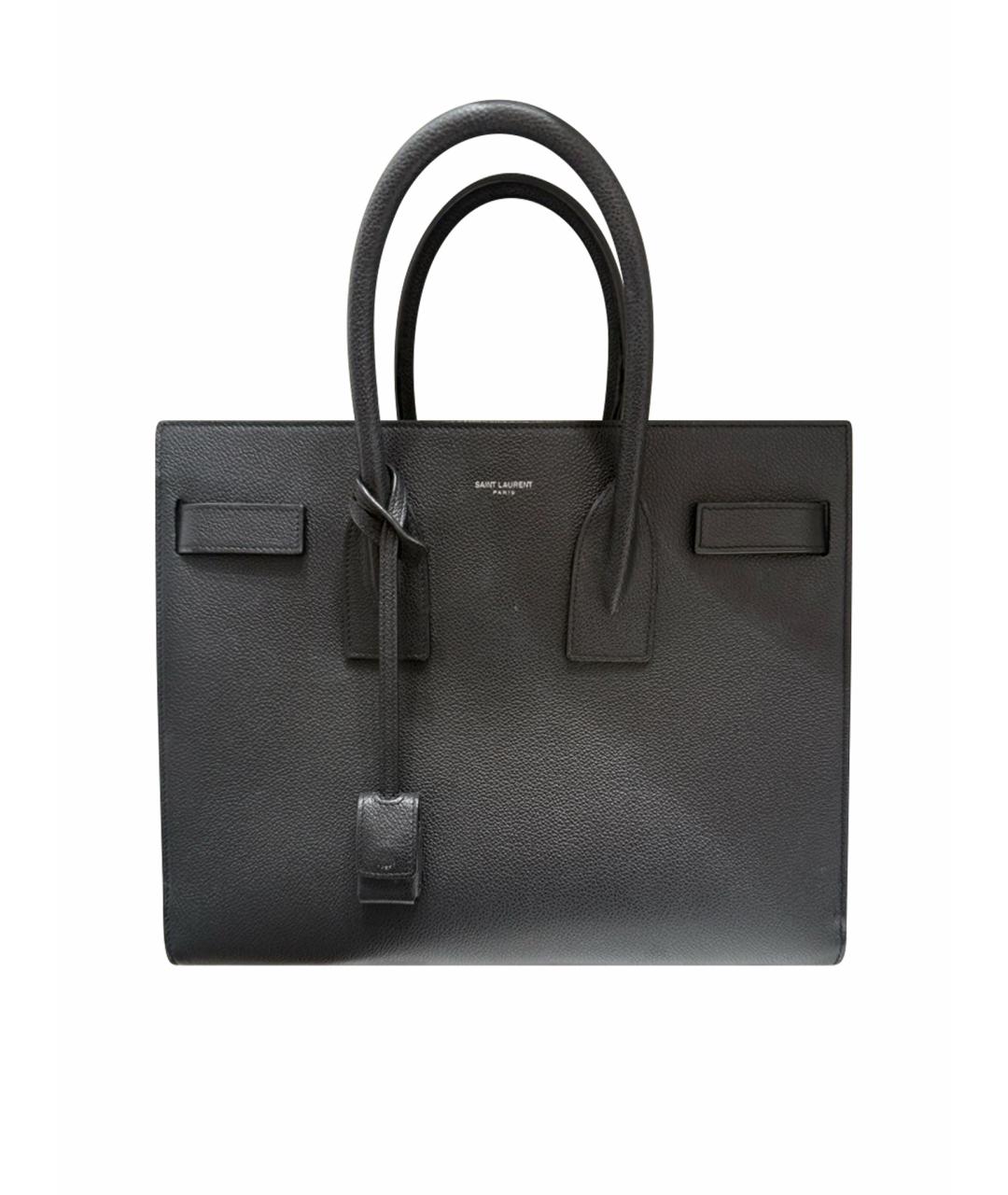 SAINT LAURENT Черная кожаная сумка тоут, фото 1