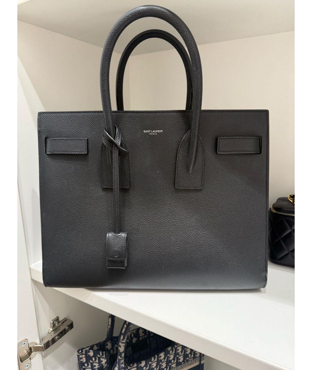 SAINT LAURENT Черная кожаная сумка тоут, фото 5