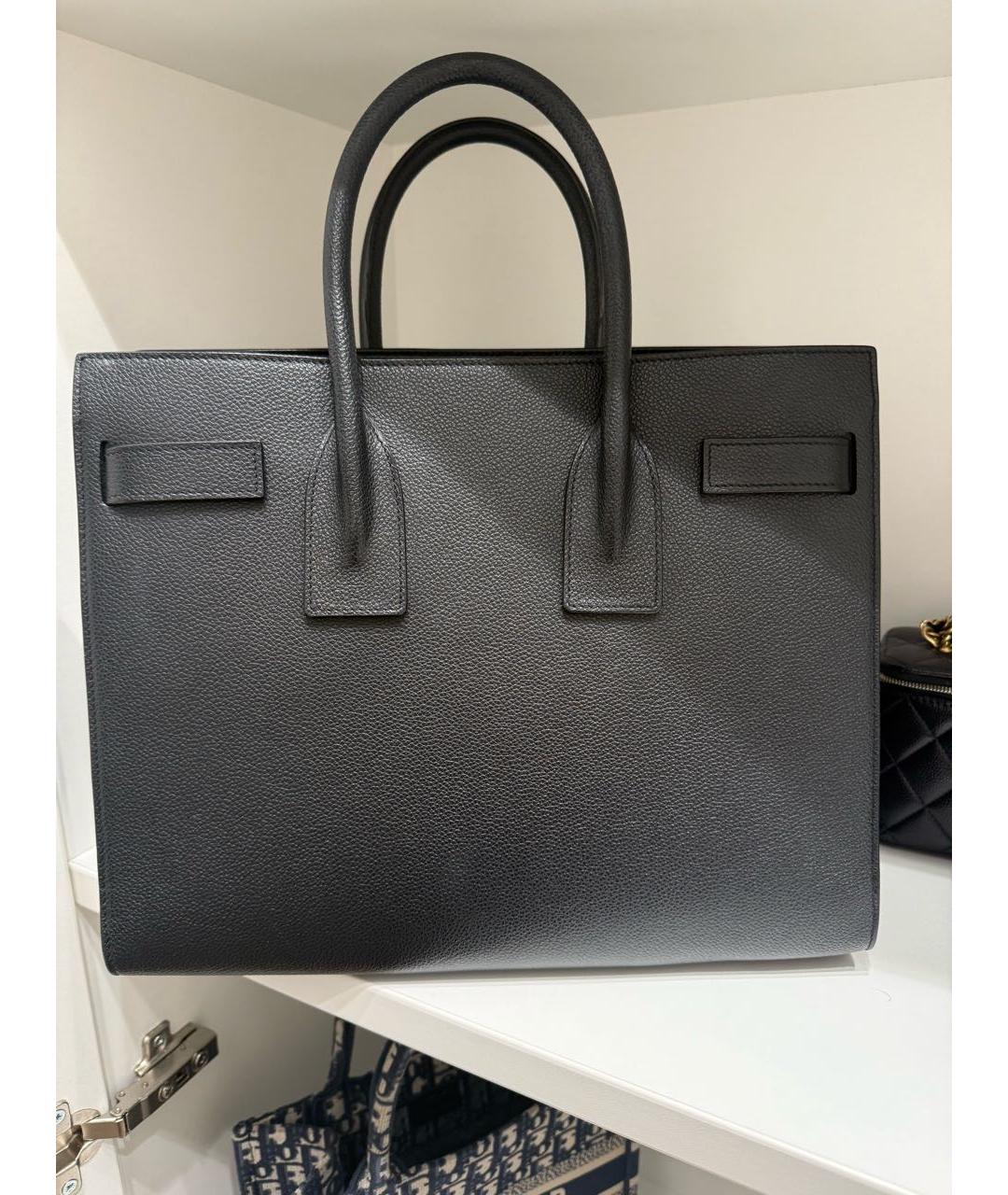 SAINT LAURENT Черная кожаная сумка тоут, фото 2