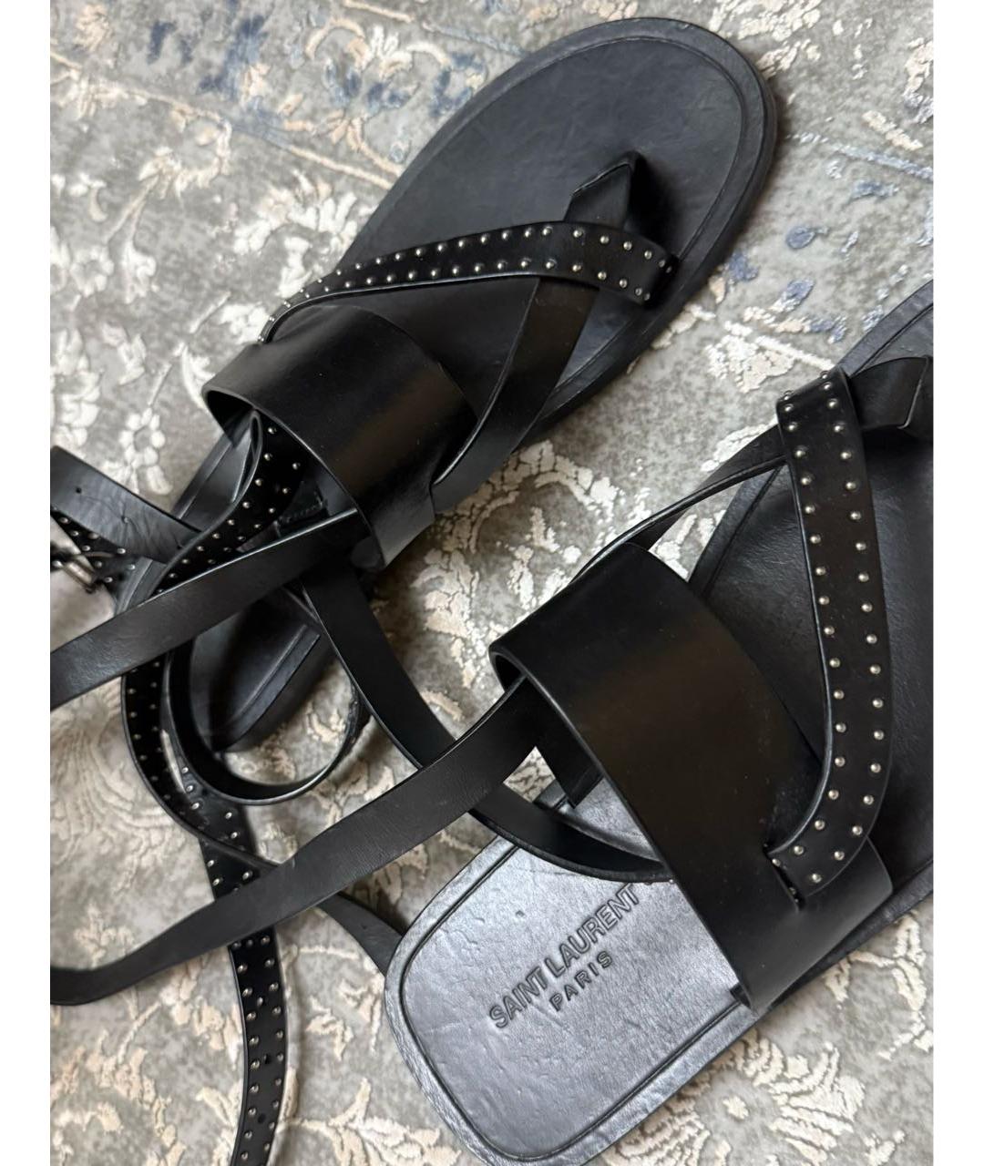SAINT LAURENT Черные кожаные сандалии, фото 2
