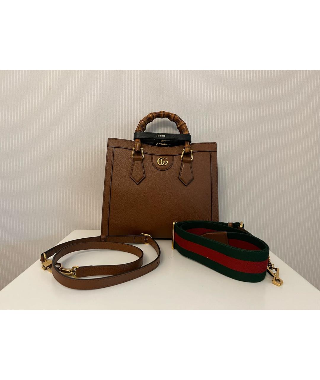 GUCCI Коричневая кожаная сумка с короткими ручками, фото 2