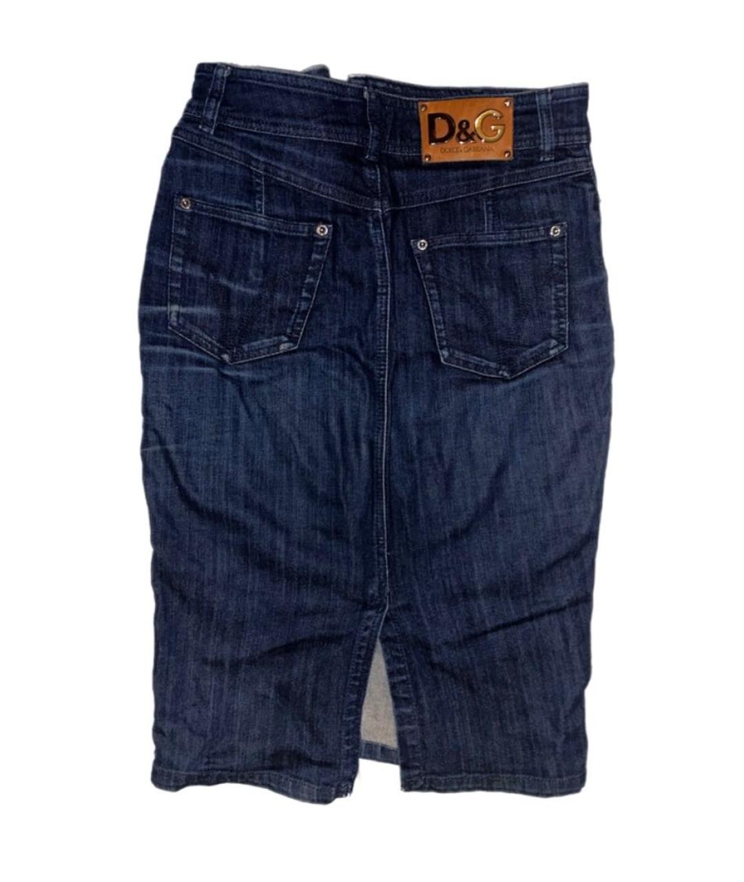 DOLCE&GABBANA Темно-синяя деним юбка миди, фото 2