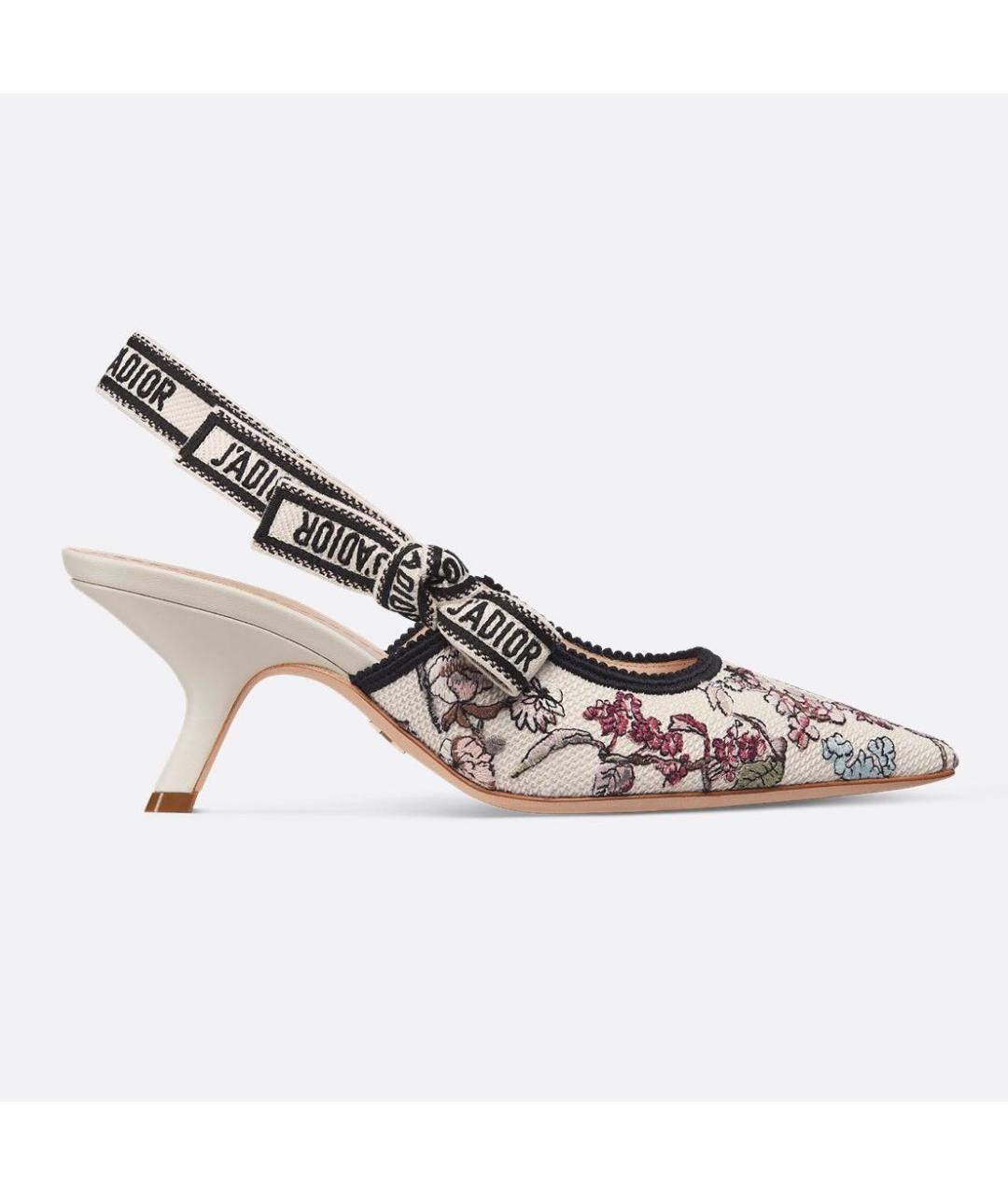 CHRISTIAN DIOR Белые текстильные лодочки на низком каблуке, фото 4