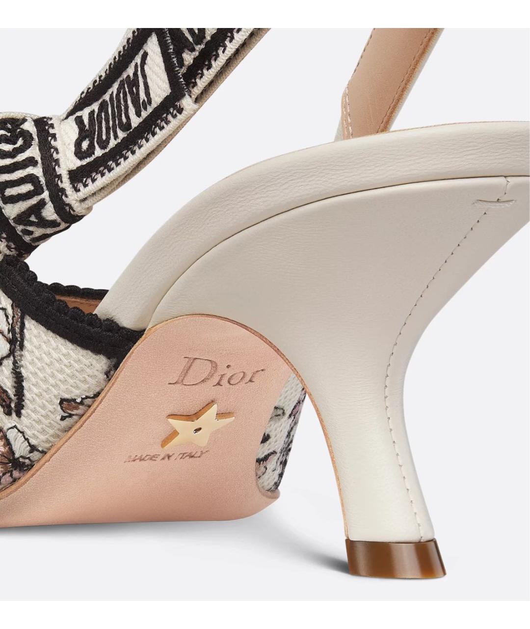 CHRISTIAN DIOR Белые текстильные лодочки на низком каблуке, фото 3